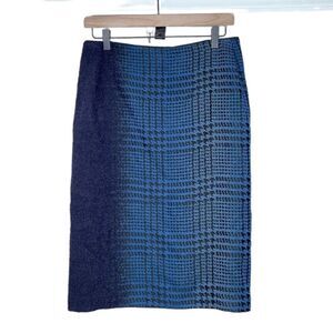 Lafayette 148 NY Blue and Black Plaid Pencil Skirt